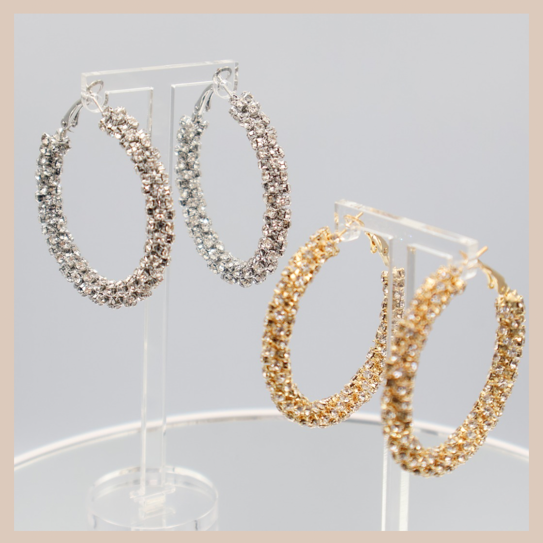 Diamante Encrusted Large Hoops - Gold