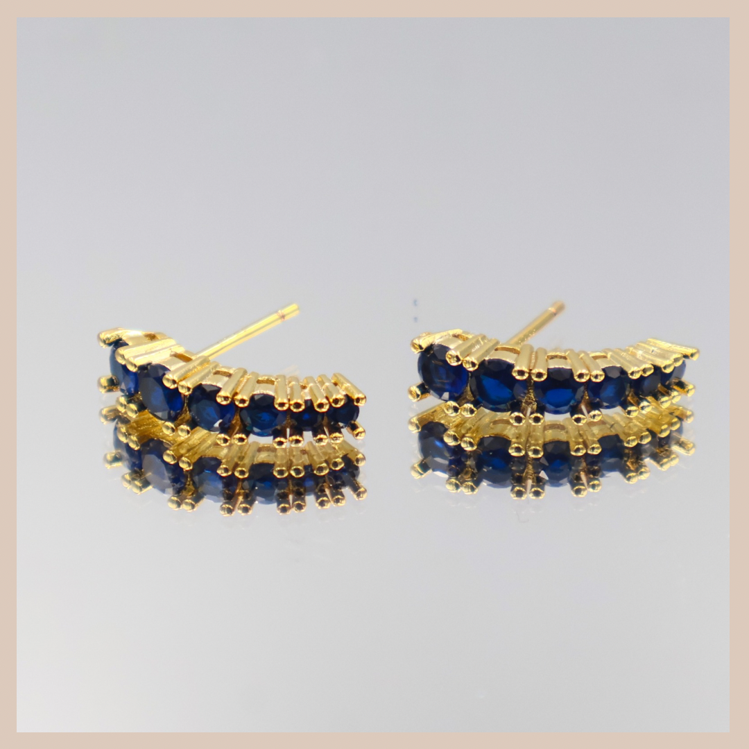 Colourful Curved Rhinestone Stud Drops - Sapphire & Gold