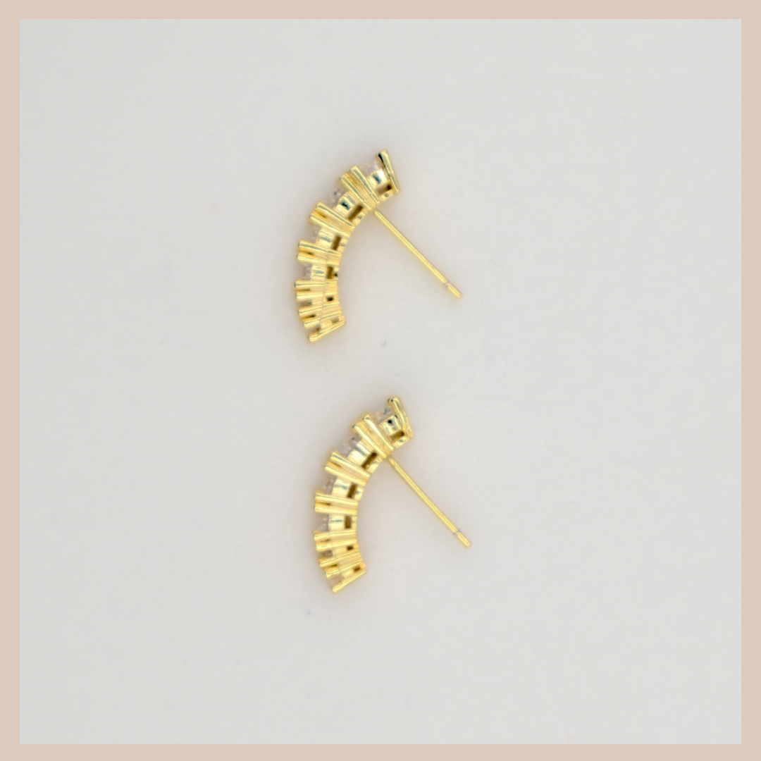 Curved Rhinestone Stud Drops - White & Gold