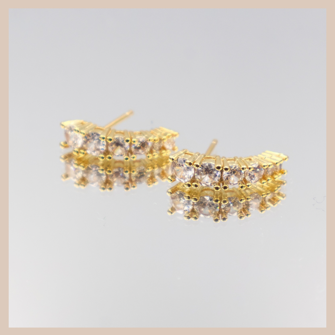 Curved Rhinestone Stud Drops - White & Gold