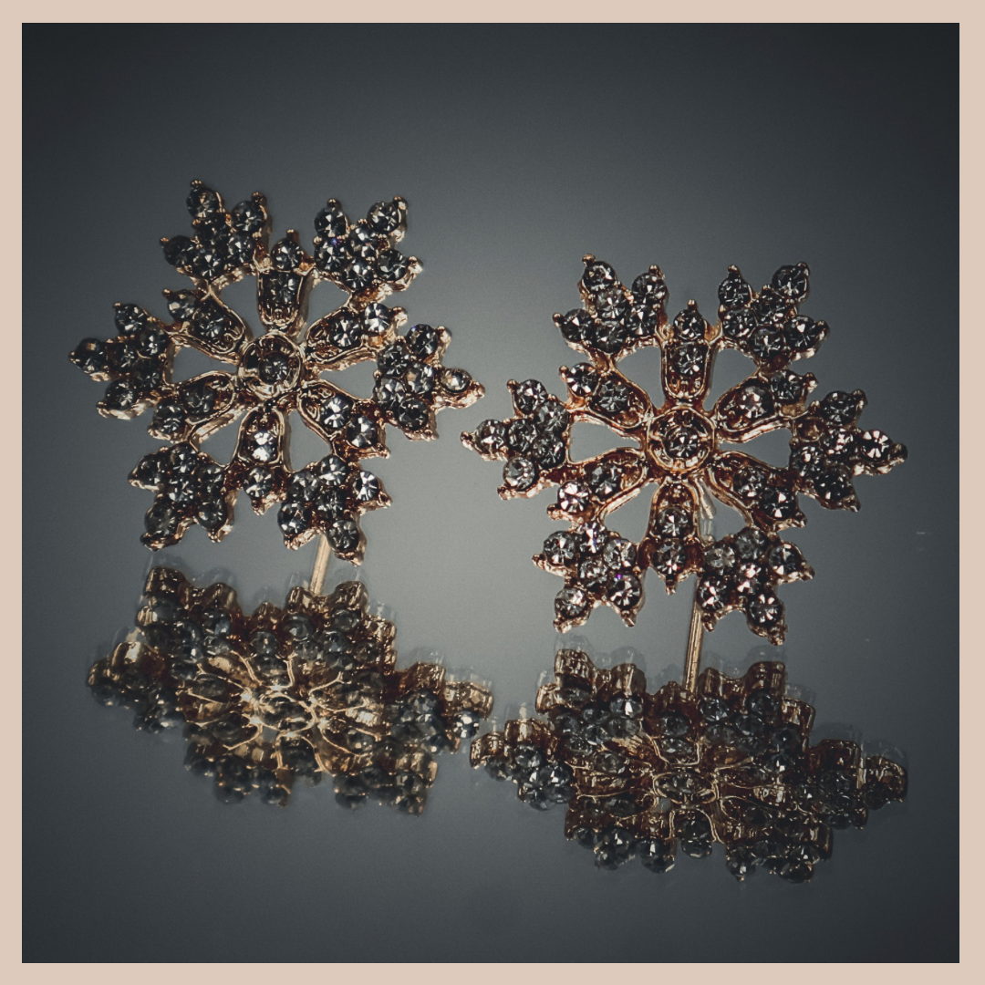 Gold & Diamanté Snowflake Stud Earrings