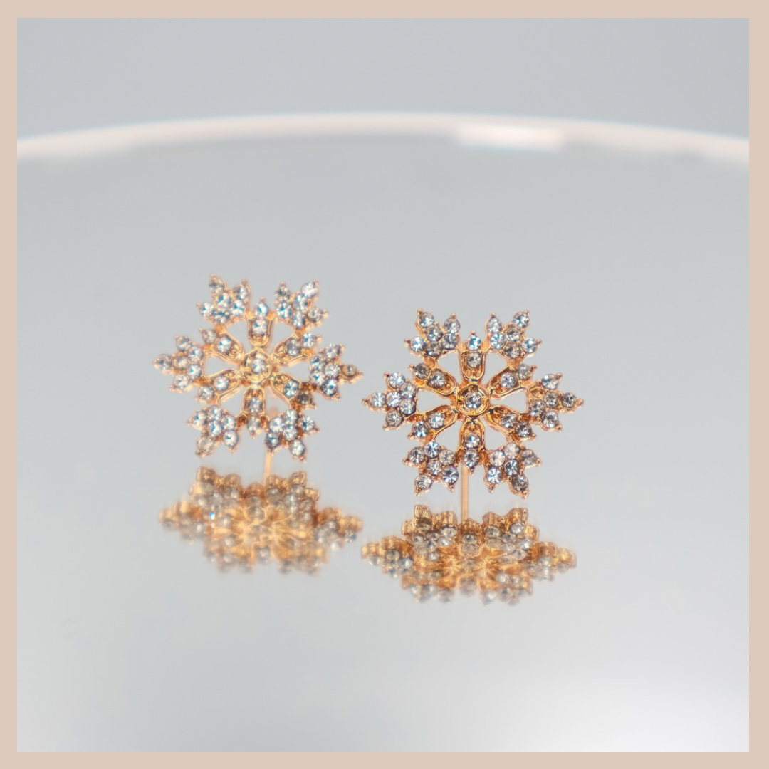 Gold & Diamanté Snowflake Stud Earrings