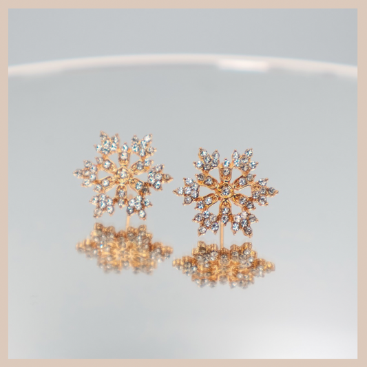 Gold & Diamanté Snowflake Stud Earrings