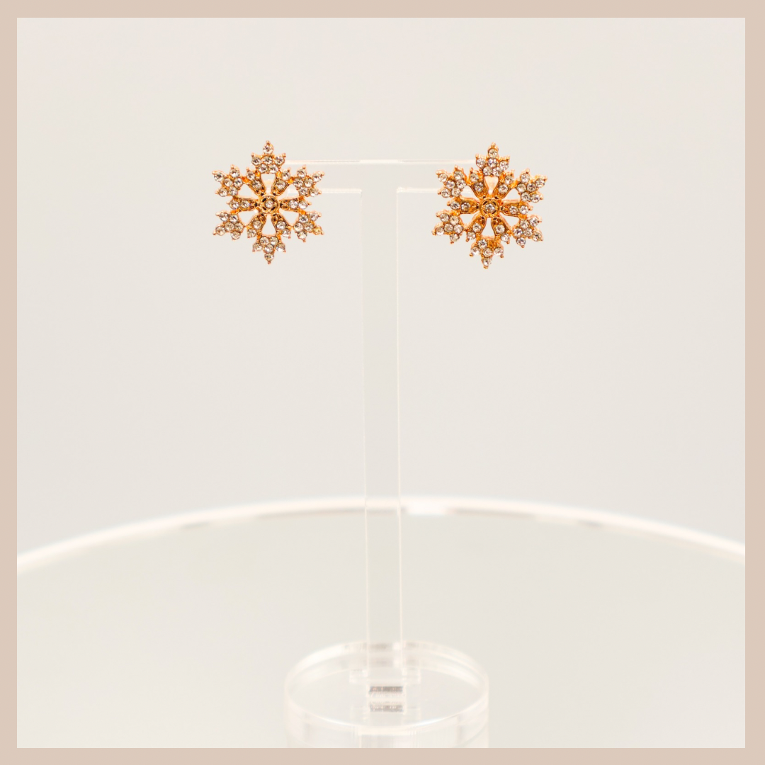 Gold & Diamanté Snowflake Stud Earrings