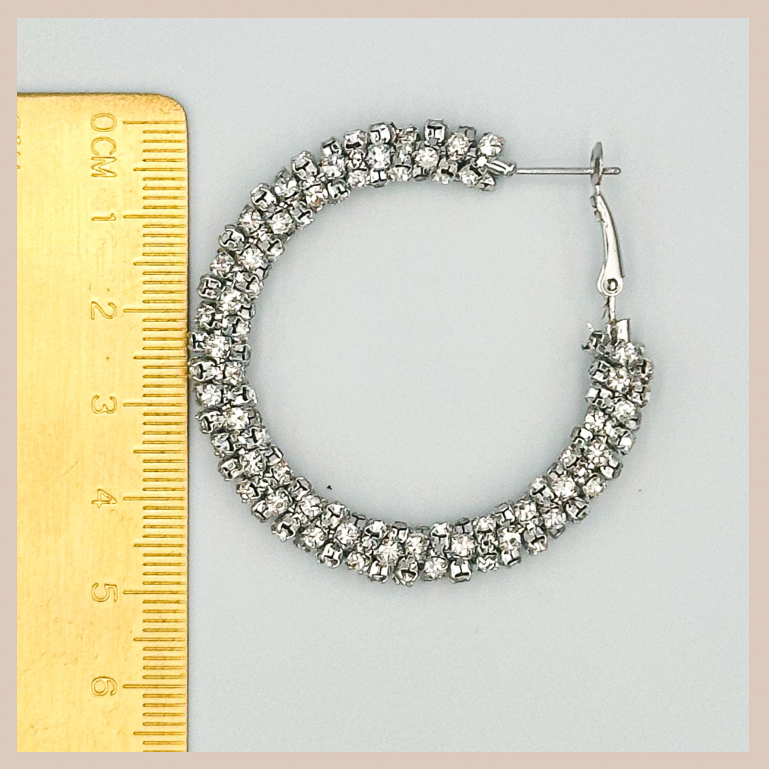 Diamante Encrusted Large Hoops - Silver