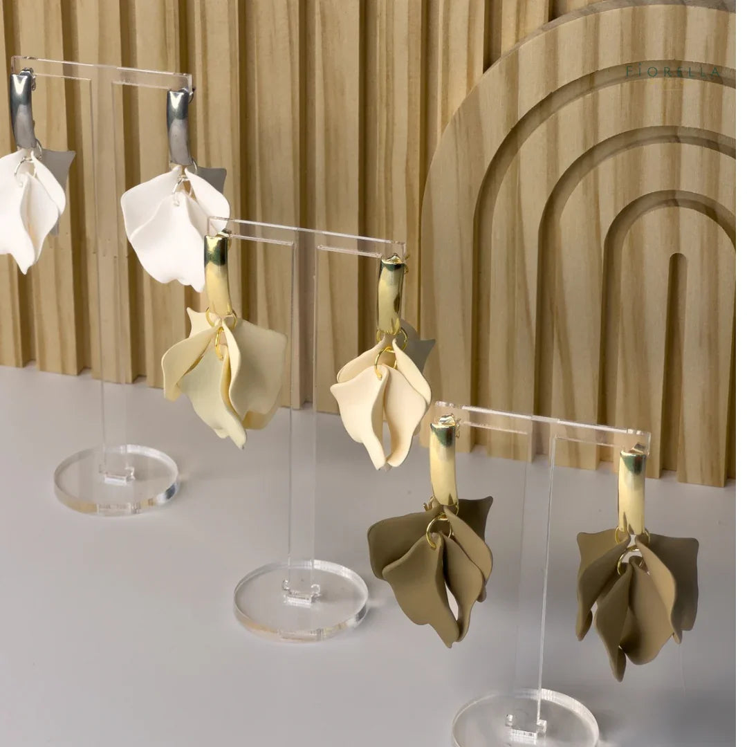 Petal Arc Drop Earrings - Cream