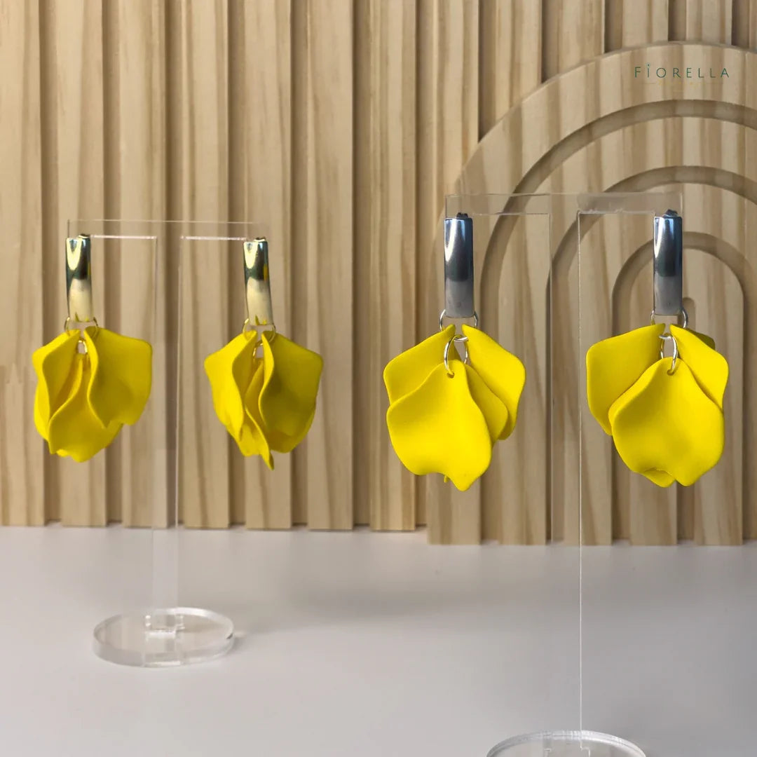 Petal Arc Drop Earrings - Yellow