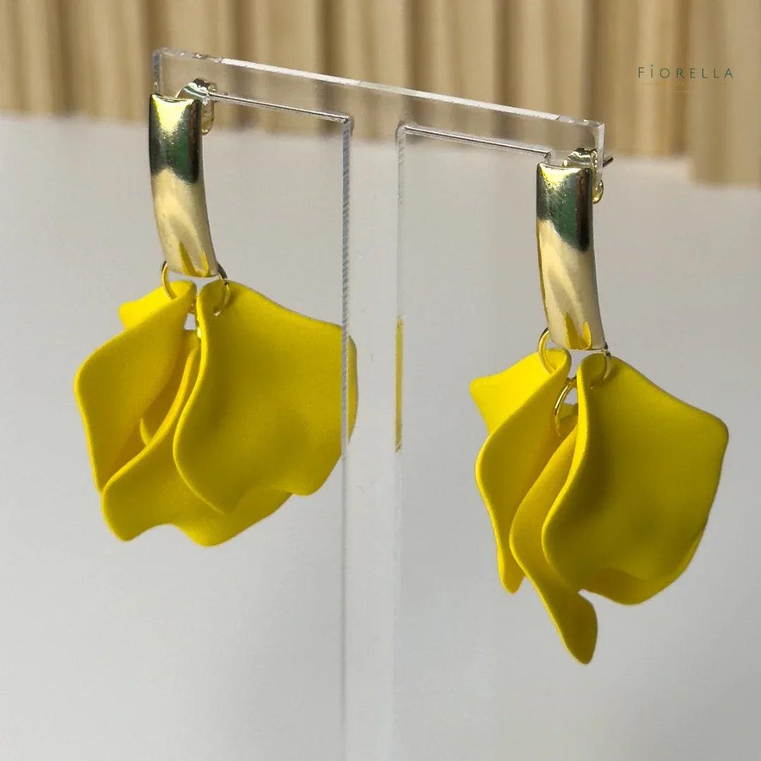 Petal Arc Drop Earrings - Yellow