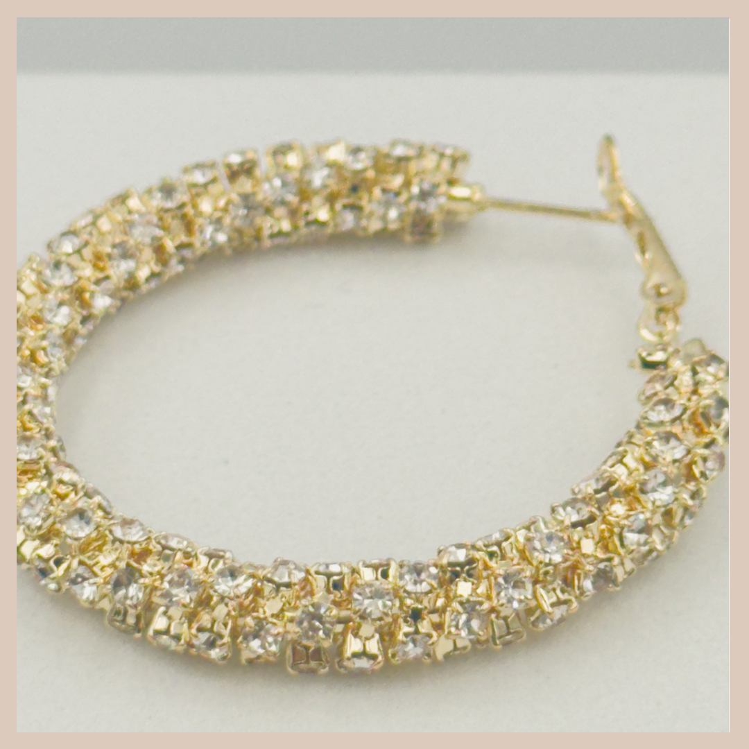 Diamante Encrusted Large Hoops - Gold