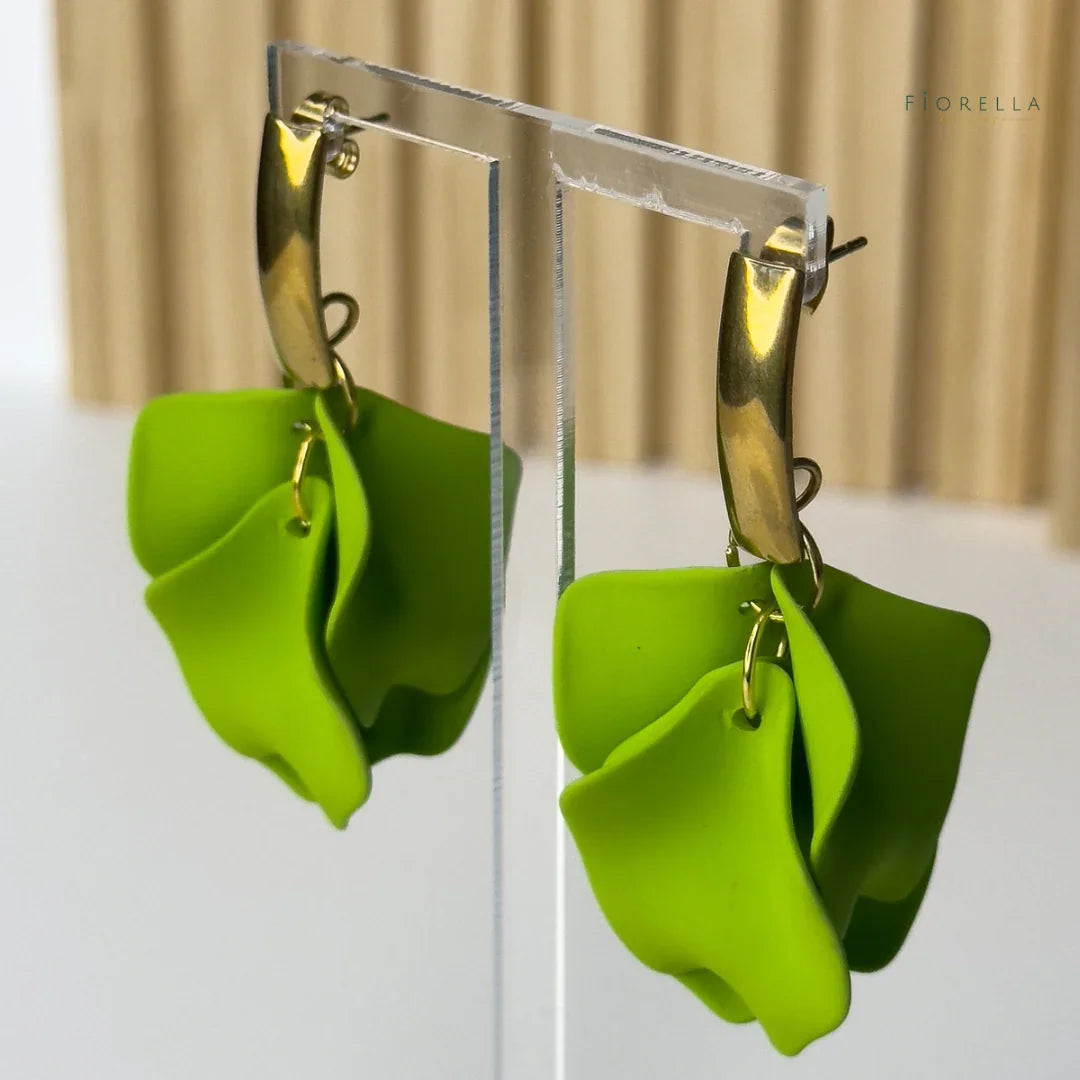 Petal Arc Drop Earrings - Lime Green