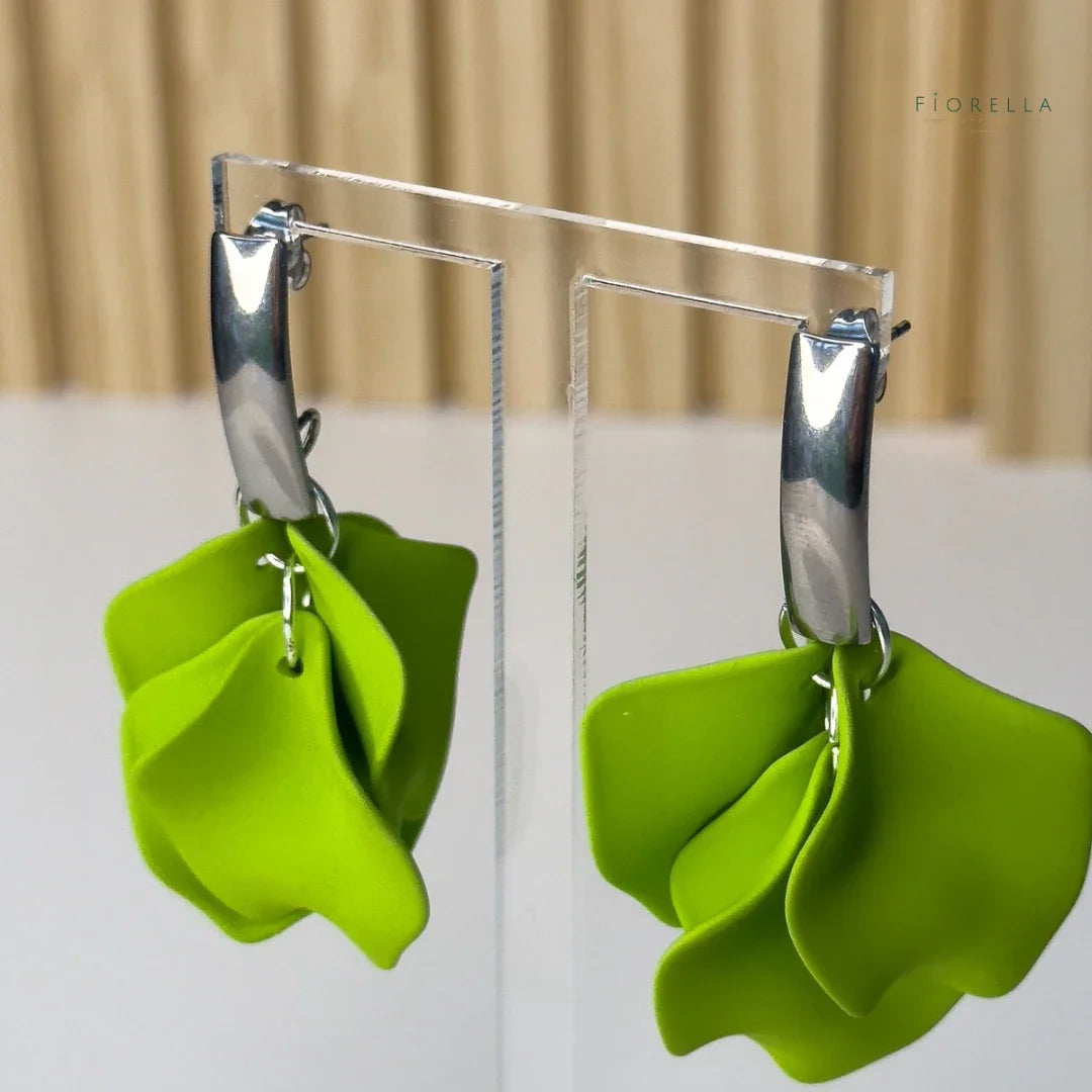 Petal Arc Drop Earrings - Lime Green