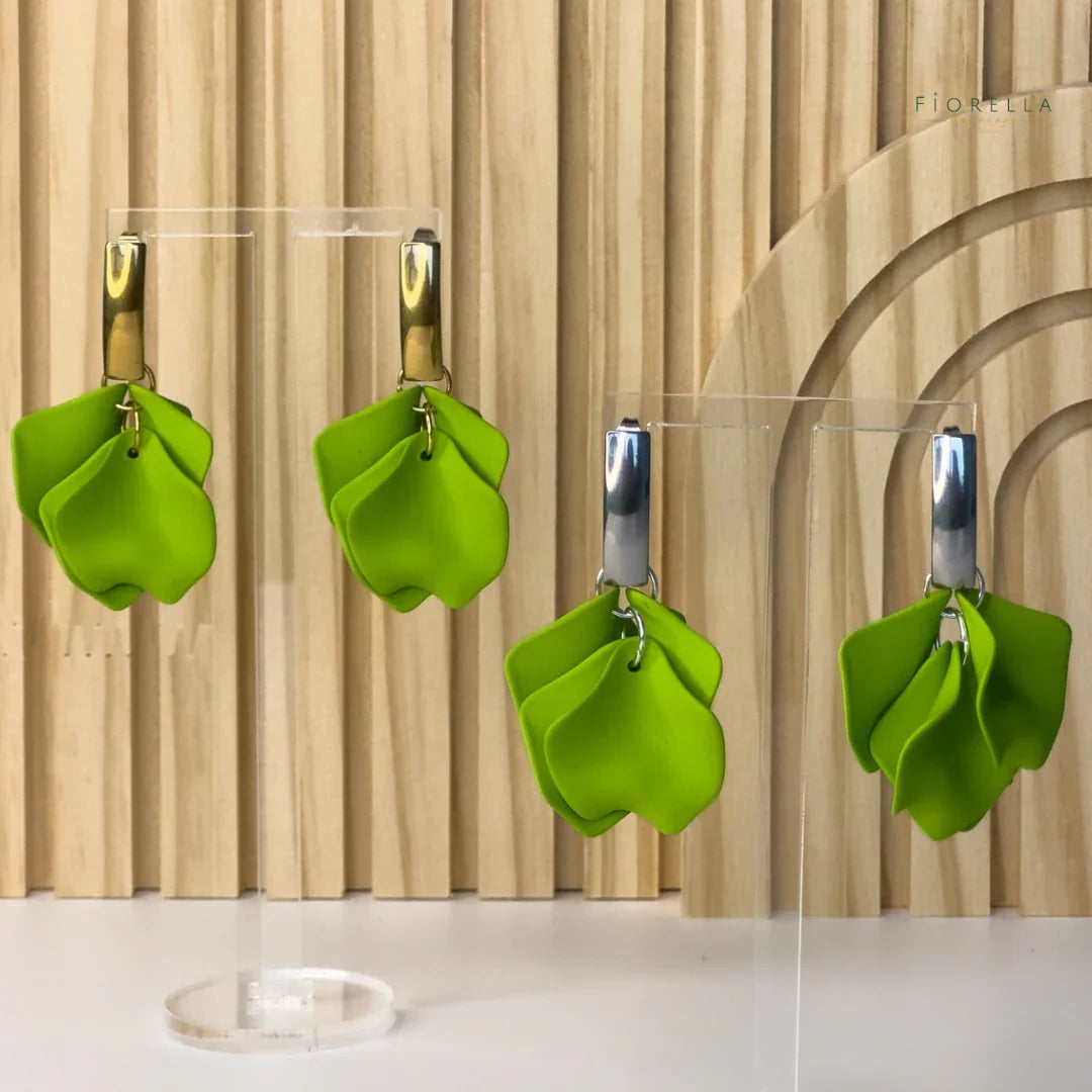 Petal Arc Drop Earrings - Lime Green