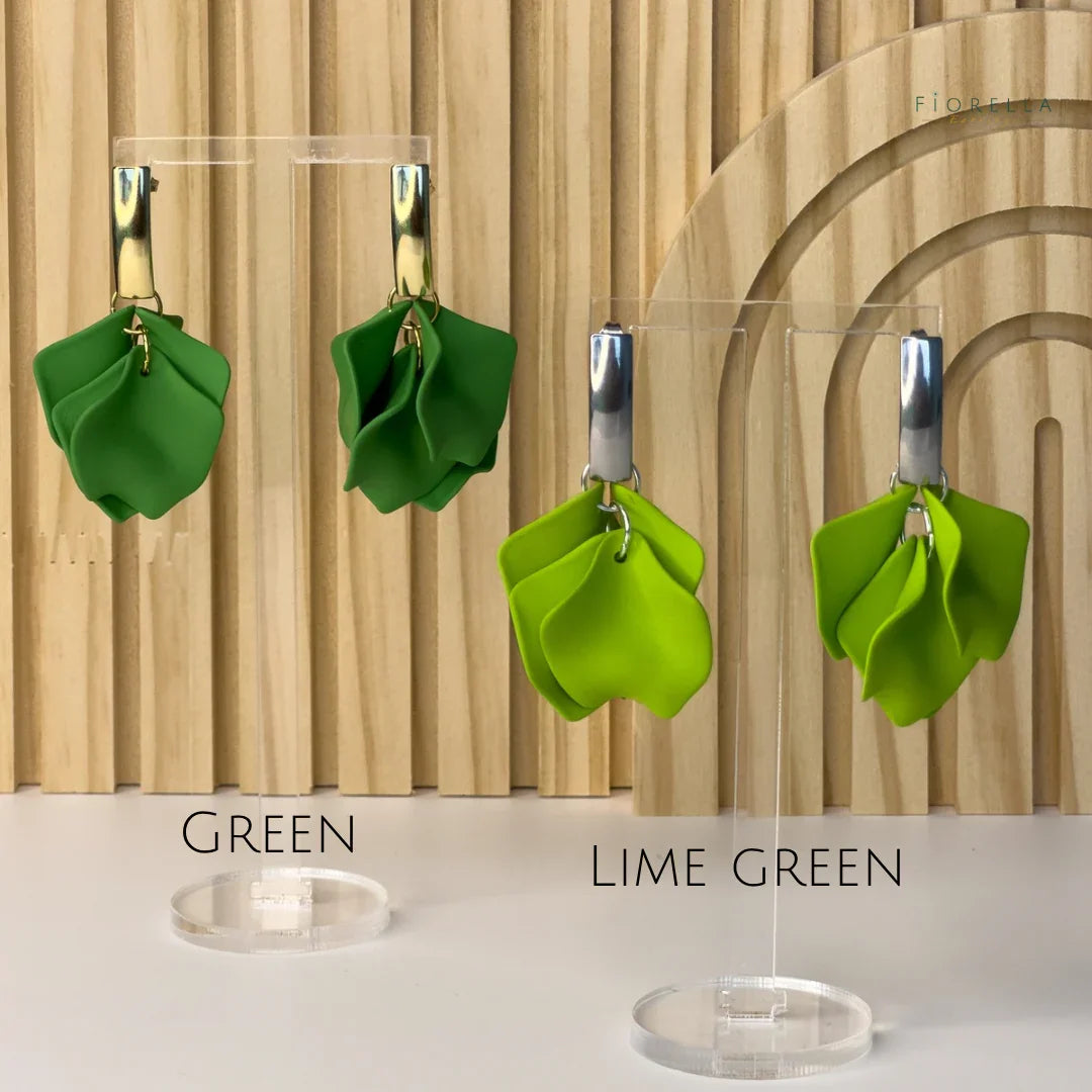Petal Arc Drop Earrings - Lime Green