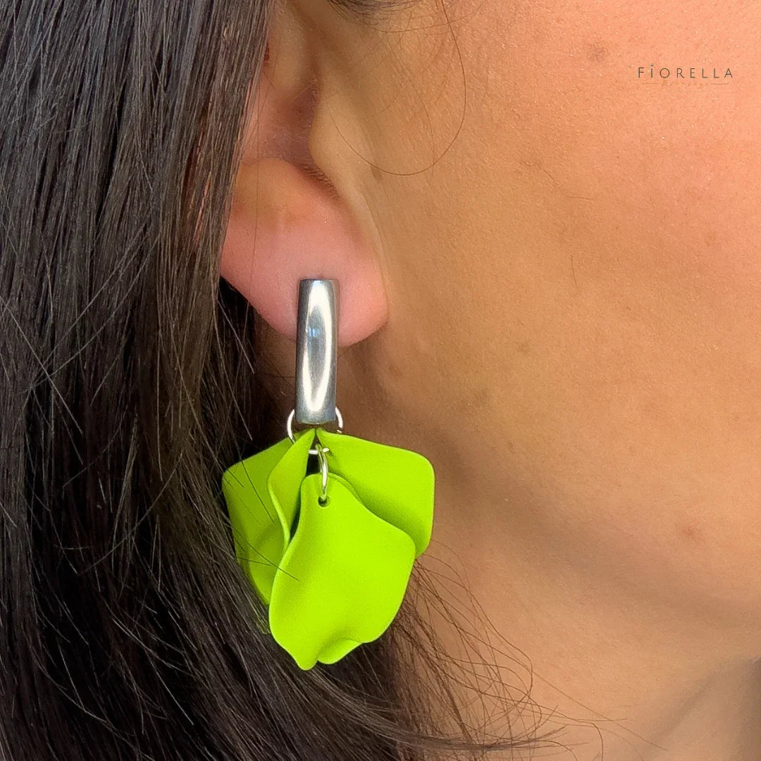 Petal Arc Drop Earrings - Lime Green