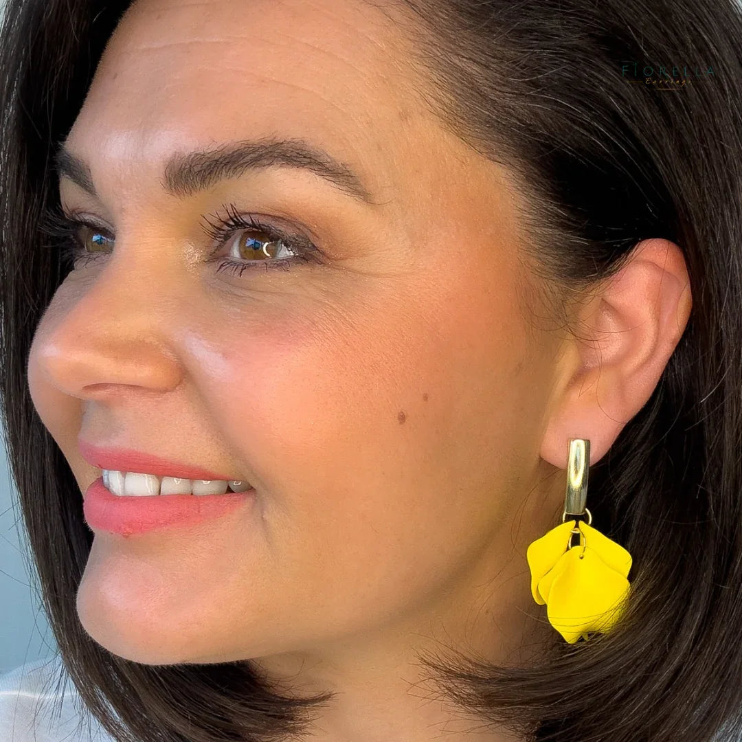 Petal Arc Drop Earrings - Yellow