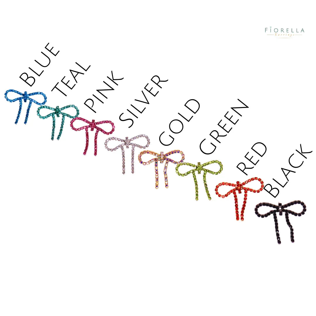 Silver Diamanté Wide Bow Earrings