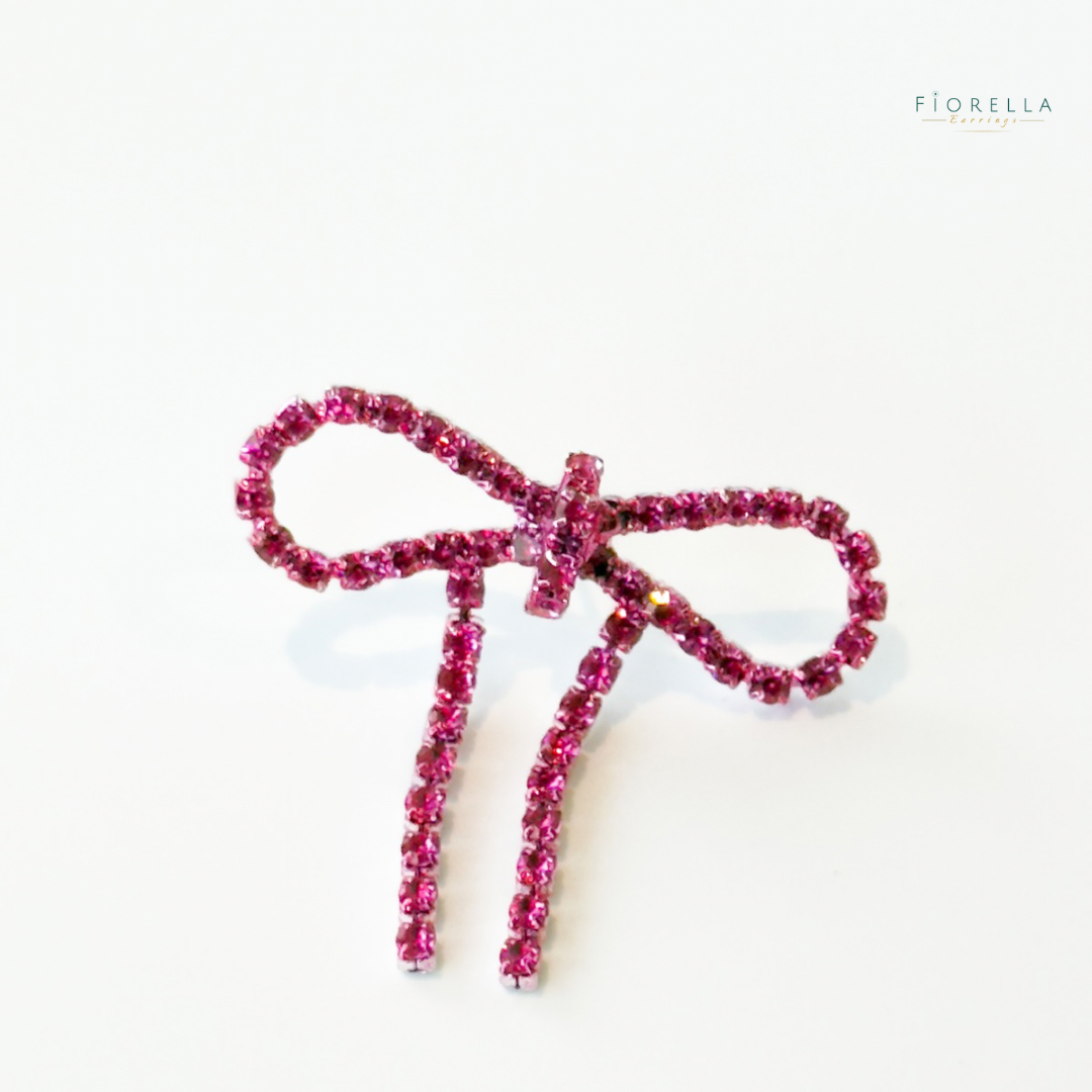 Pink Diamanté Wide Bow Earrings