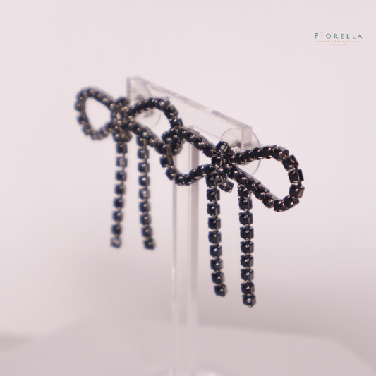 Black Diamanté Wide Bow Earrings
