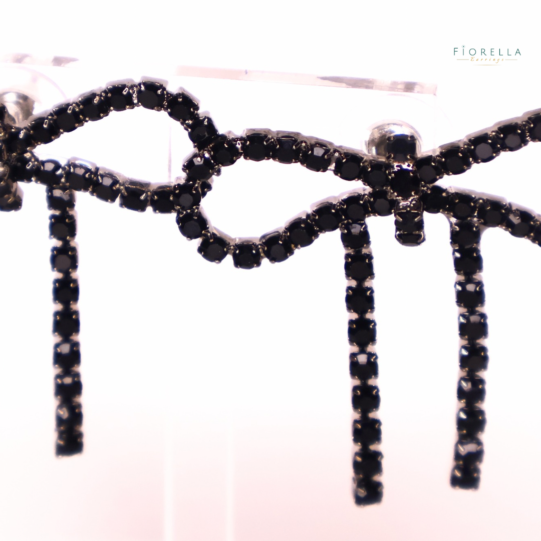 Black Diamanté Wide Bow Earrings