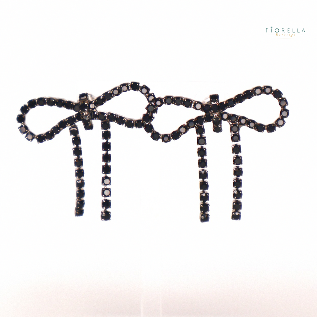 Black Diamanté Wide Bow Earrings