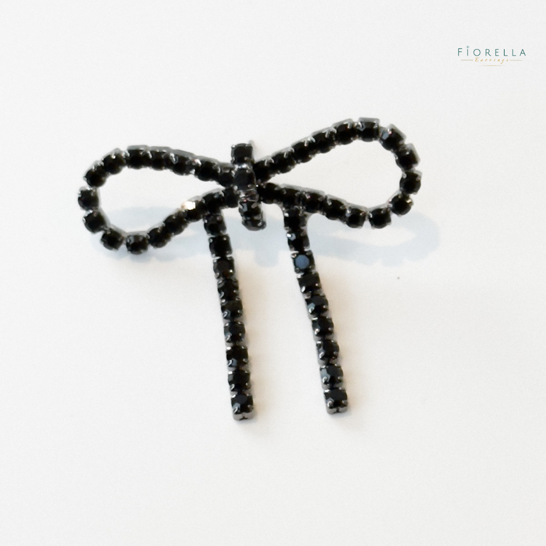 Black Diamanté Wide Bow Earrings