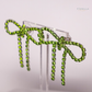 Green Diamanté Wide Bow Earrings