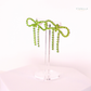 Green Diamanté Wide Bow Earrings