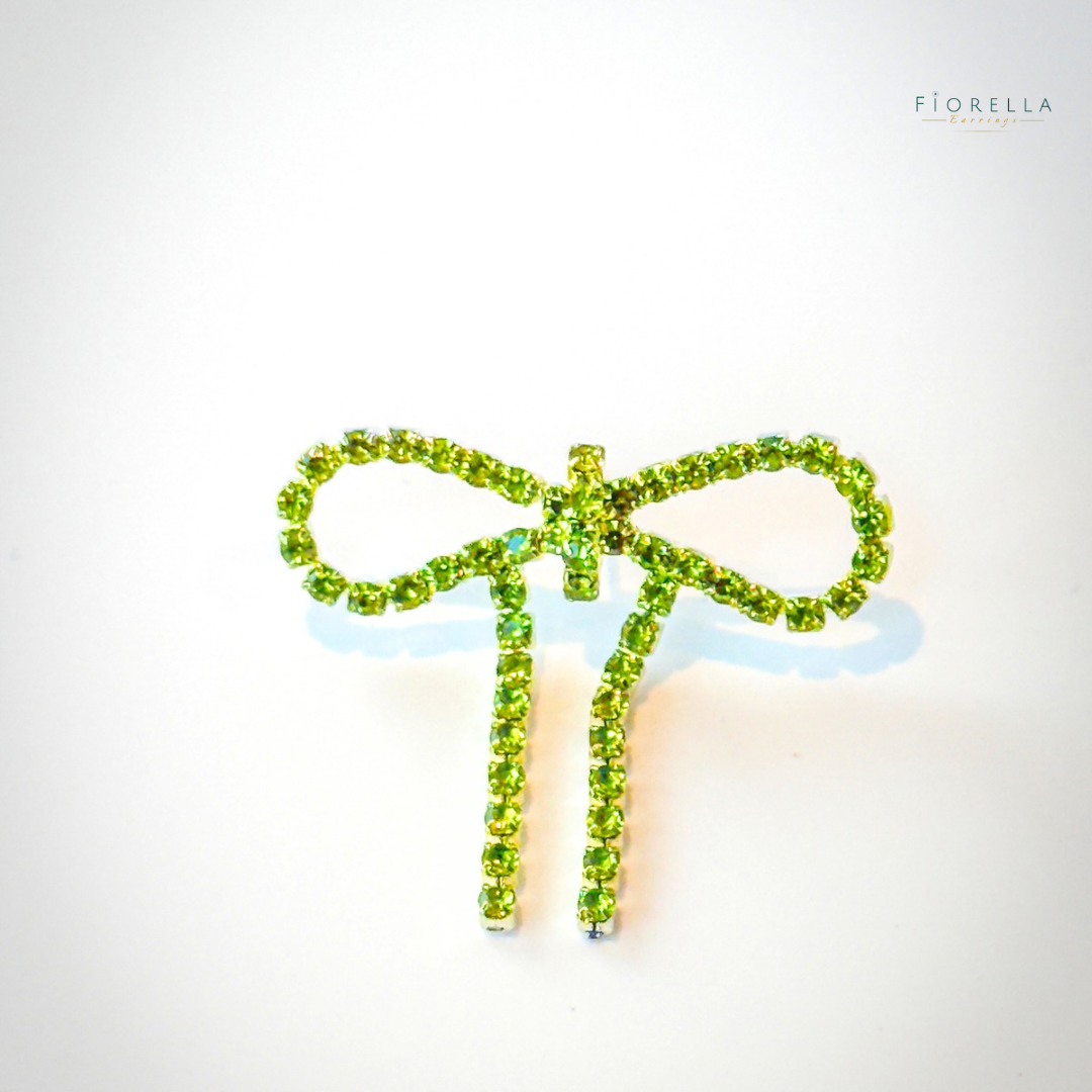 Green Diamanté Wide Bow Earrings