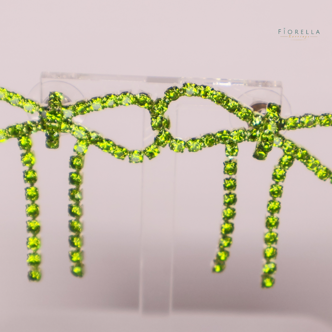 Green Diamanté Wide Bow Earrings