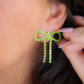 Green Diamanté Wide Bow Earrings