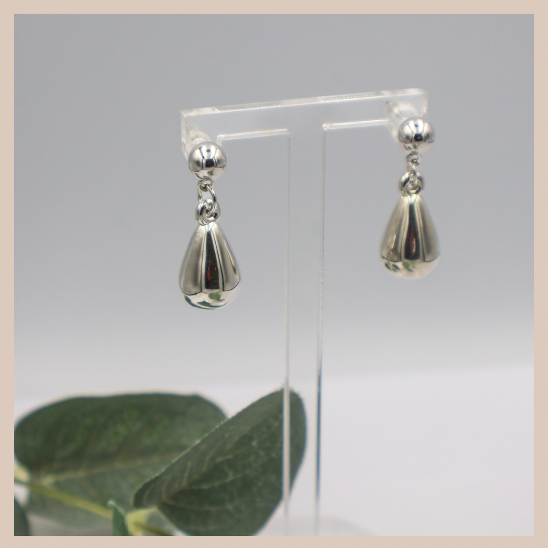 Solid Water Drop Silver Stud Earrings