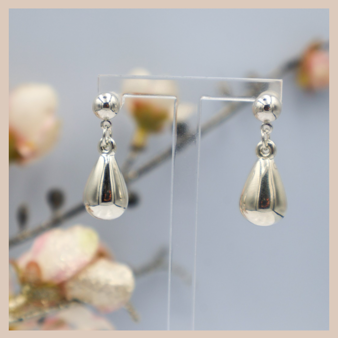 Solid Water Drop Silver Stud Earrings