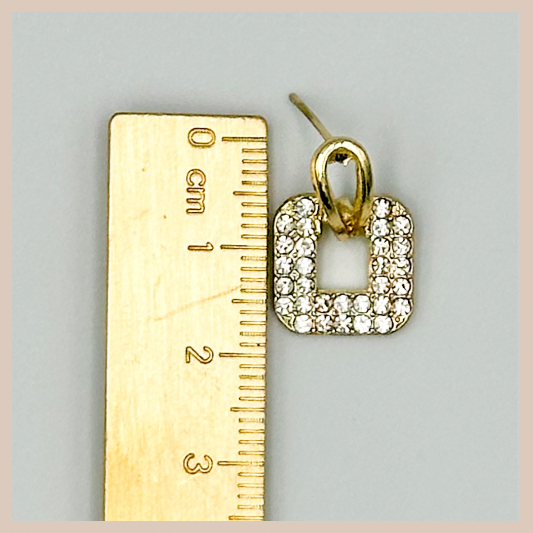 Mini Square Diamanté Gold Drop Earrings