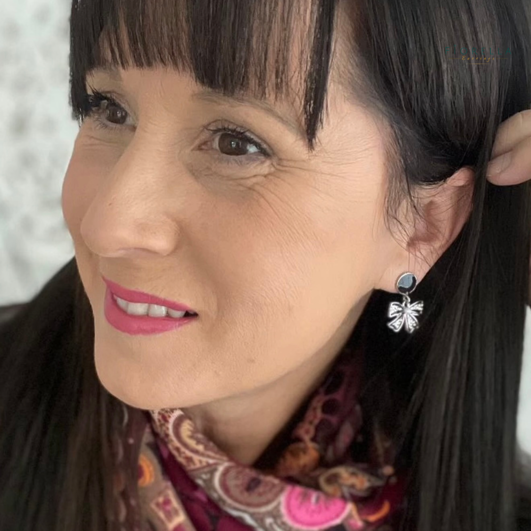 Black & Silver Enamel Bow Earrings – Crystal & Pearl Statement Studs