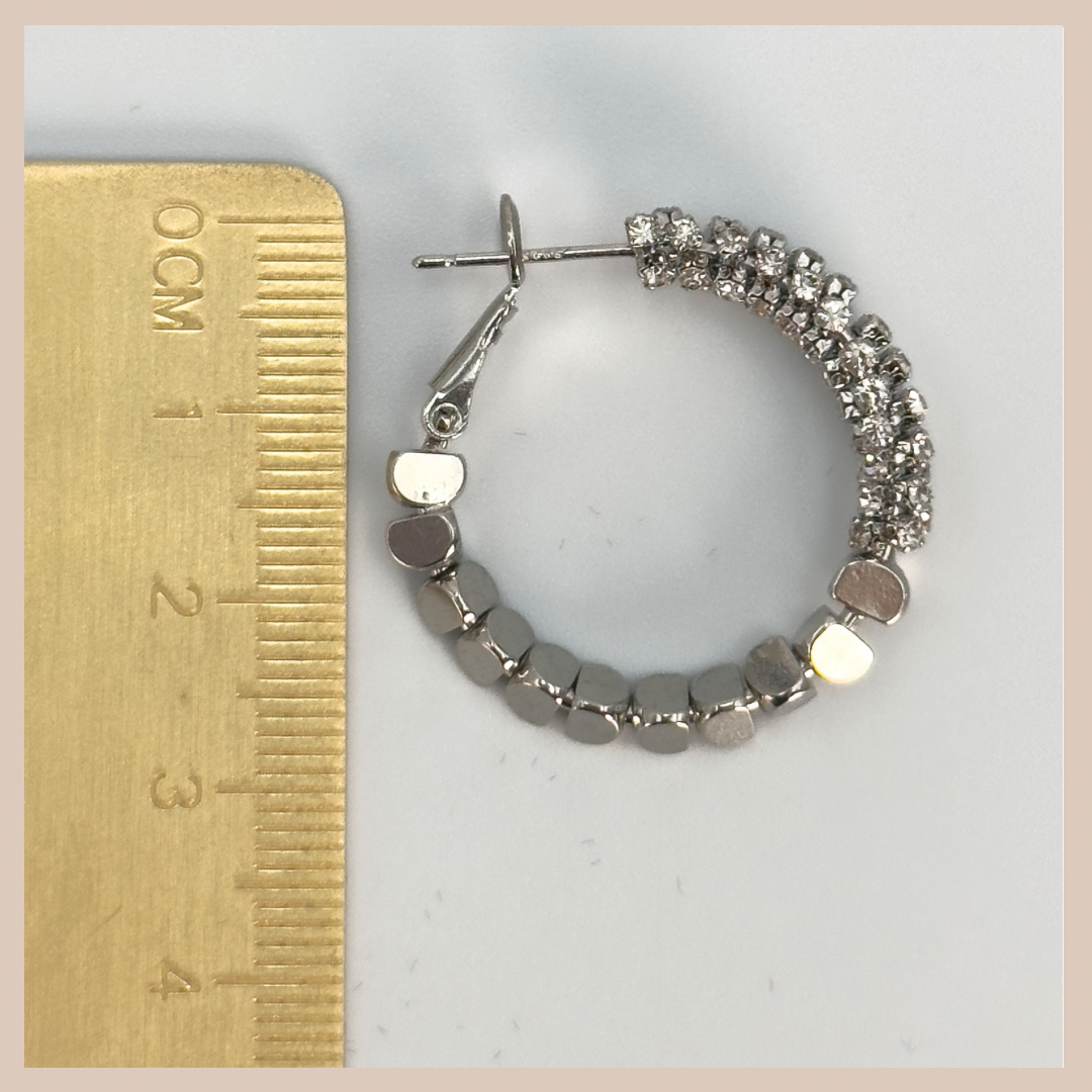 Diamante Encrusted & Beaded Medium Hoops - Silver