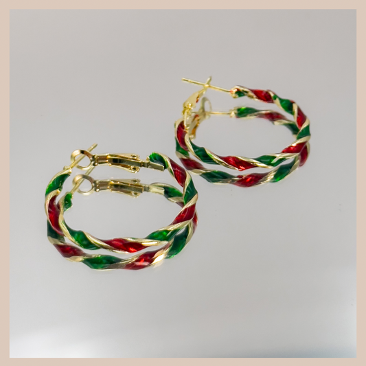 Christmas Candy Cane Hoop Earrings