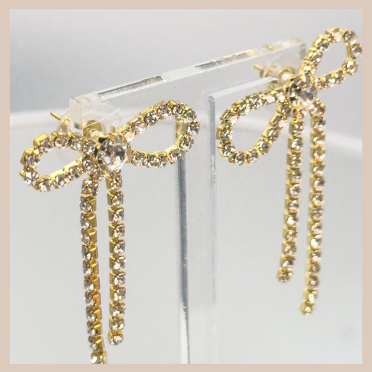 Diamante Bow Earrings - Gold