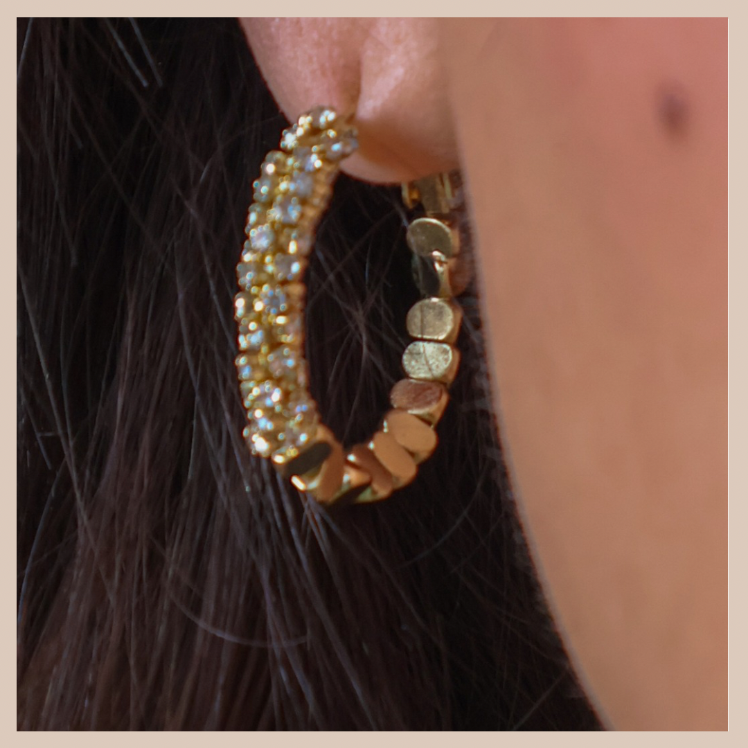 Diamante Encrusted & Beaded Medium Hoops - Gold