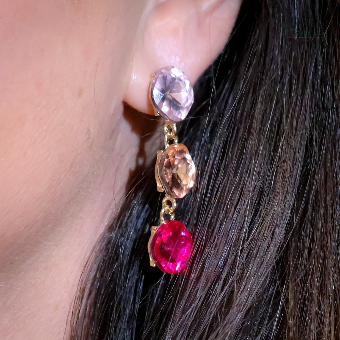 Pink Trio Crystal Drop Earrings