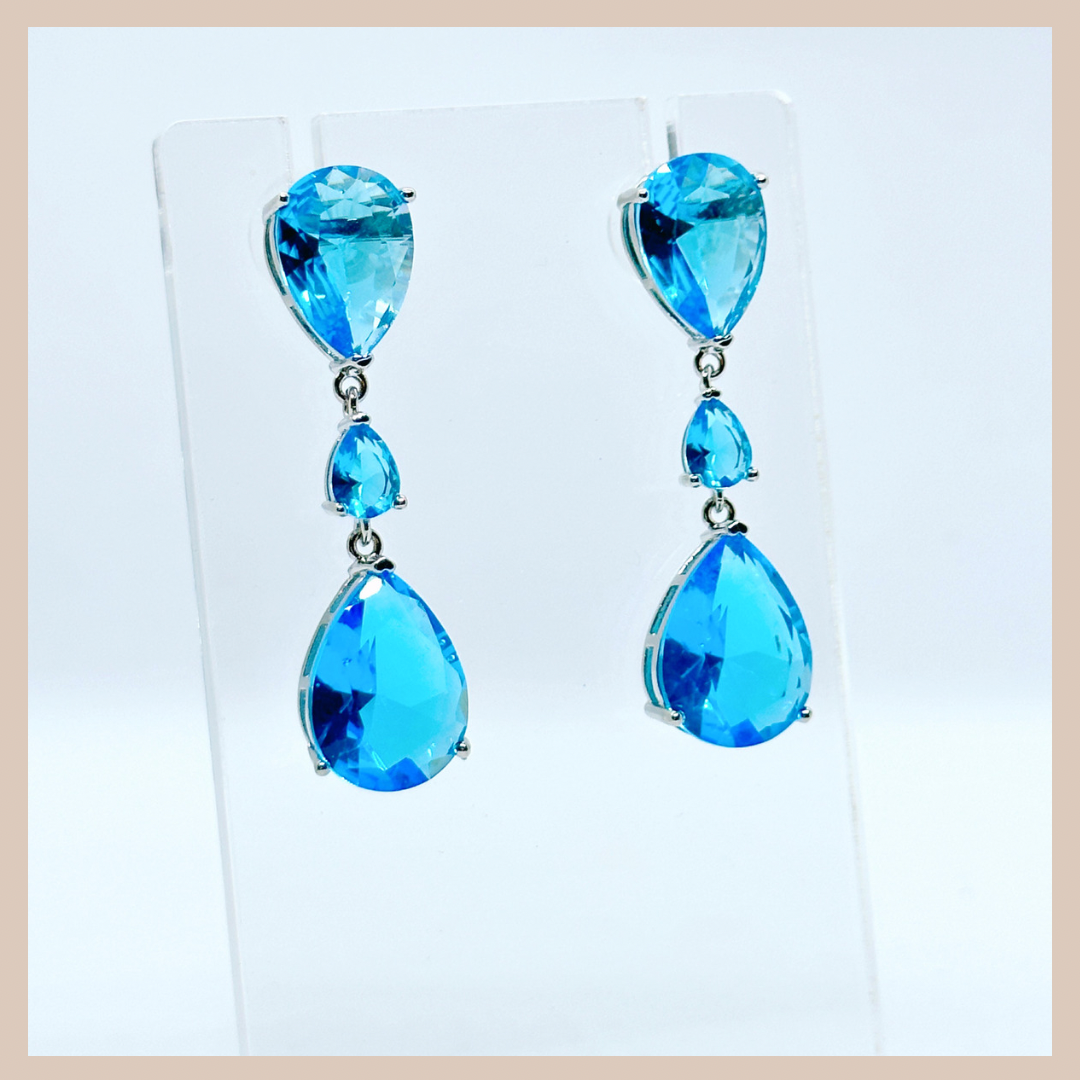 Double Water Drop Small Earrings - Azure Blue