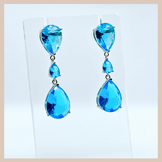 Double Water Drop Small Earrings - Azure Blue