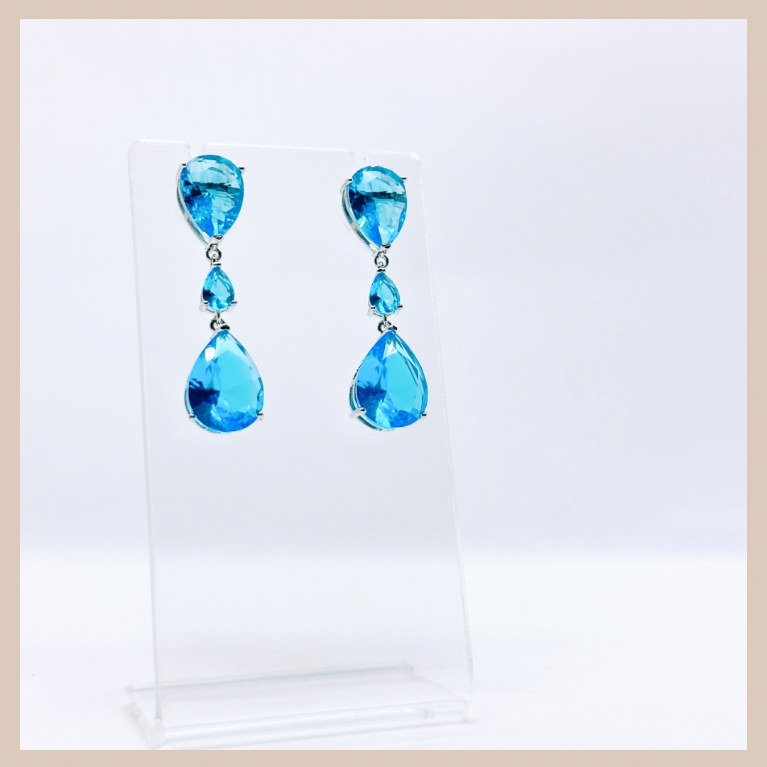 Double Water Drop Small Earrings - Azure Blue