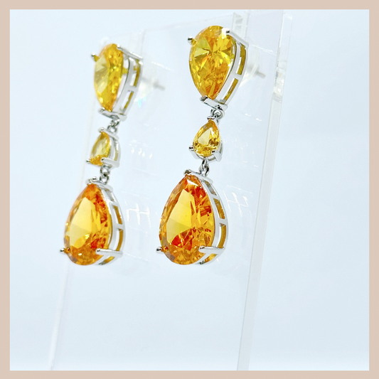 Double Water Drop Small Earrings - Amber Yellow