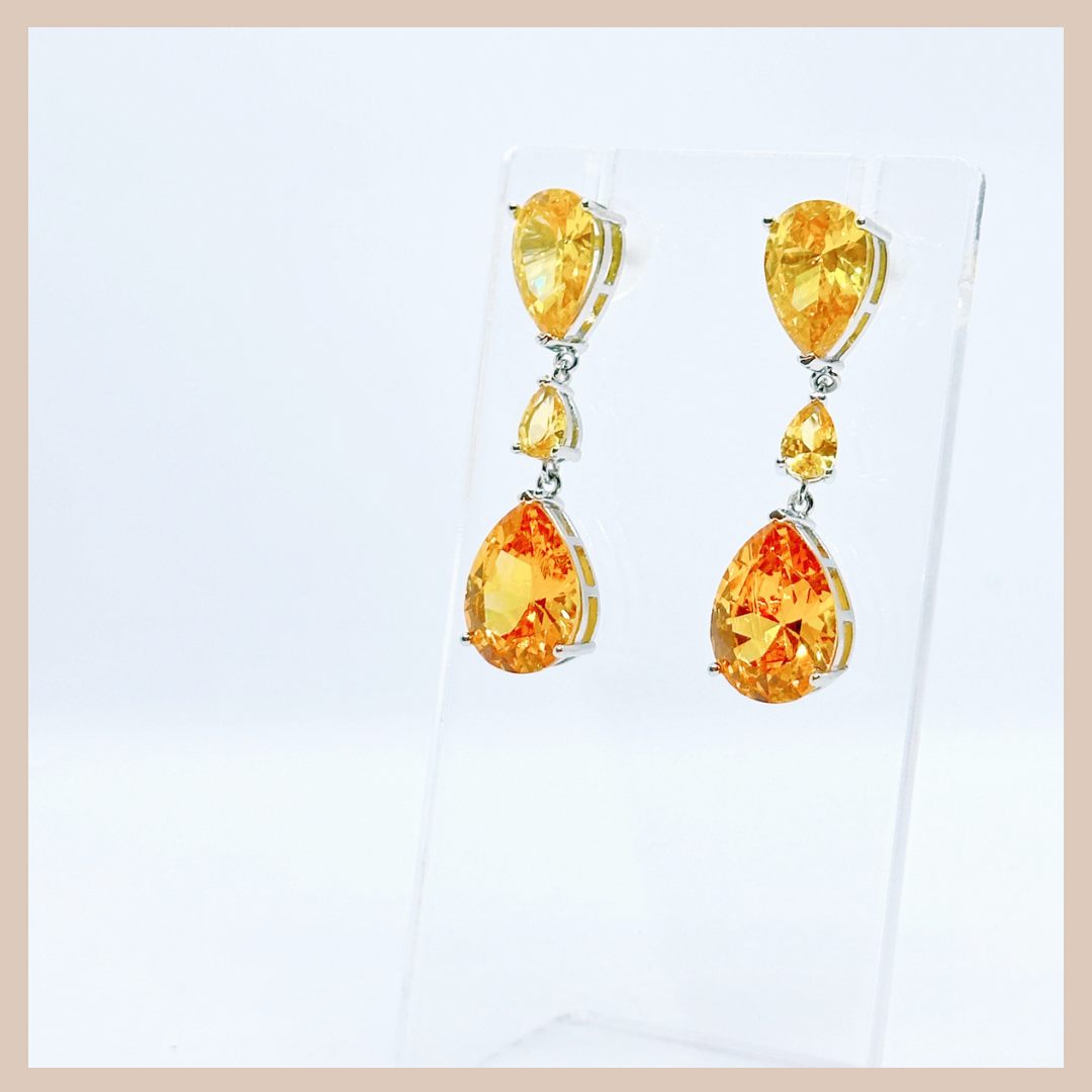 Double Water Drop Small Earrings - Amber Yellow