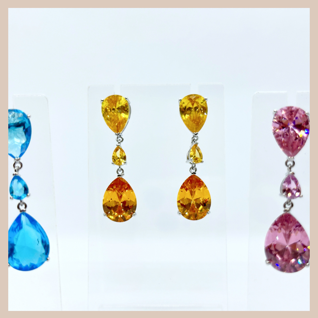 Double Water Drop Small Earrings - Amber Yellow