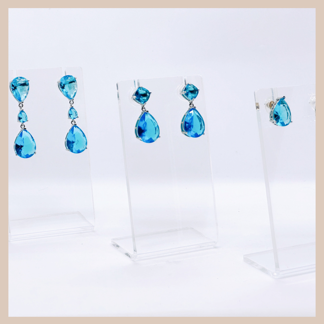 Double Water Drop Small Earrings - Azure Blue