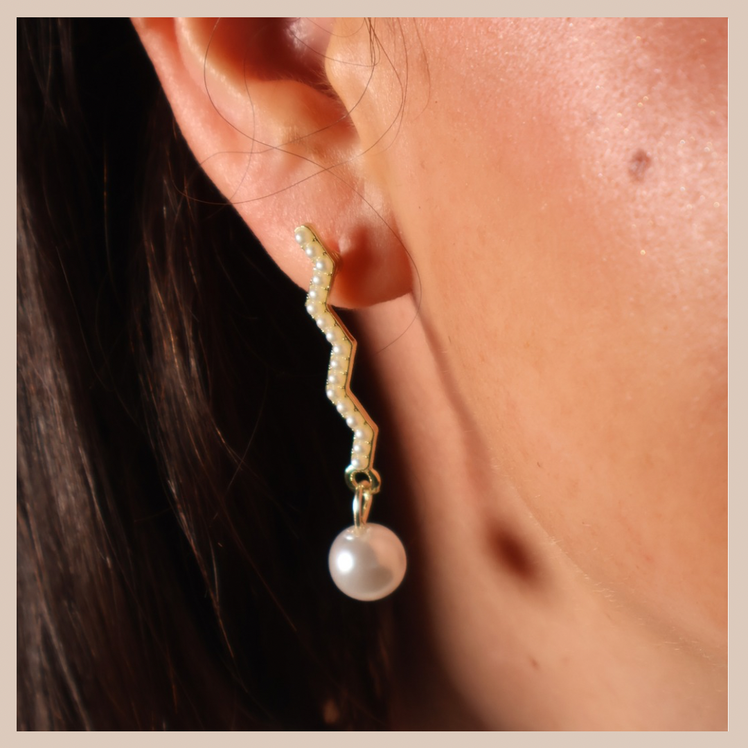 Zig Zag Pearl Drop Earrings