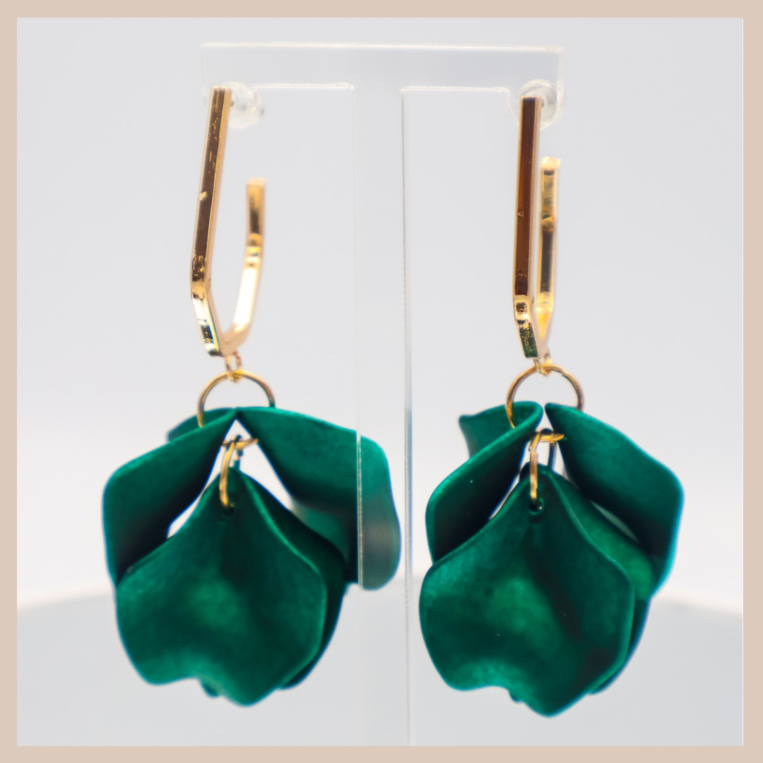 Acrylic Petal Short Drop Earrings - Emerald Shimmer