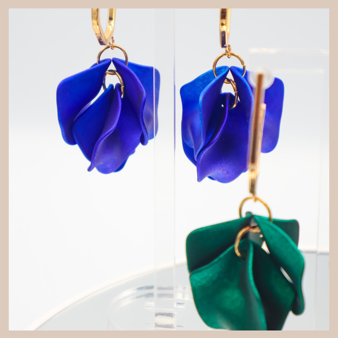 Acrylic Petal Short Drop Earrings - Emerald Shimmer