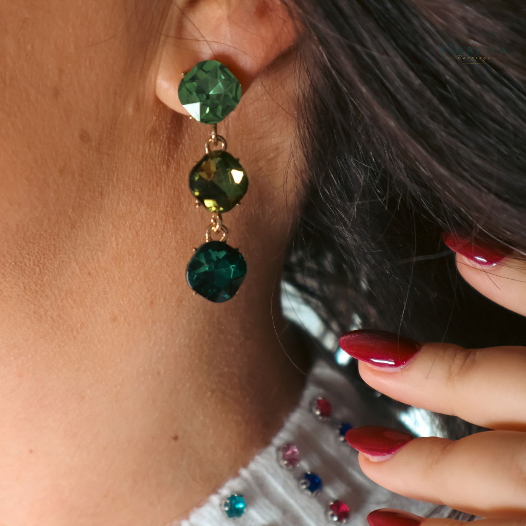 Emerald Trio Crystal Drop Earrings